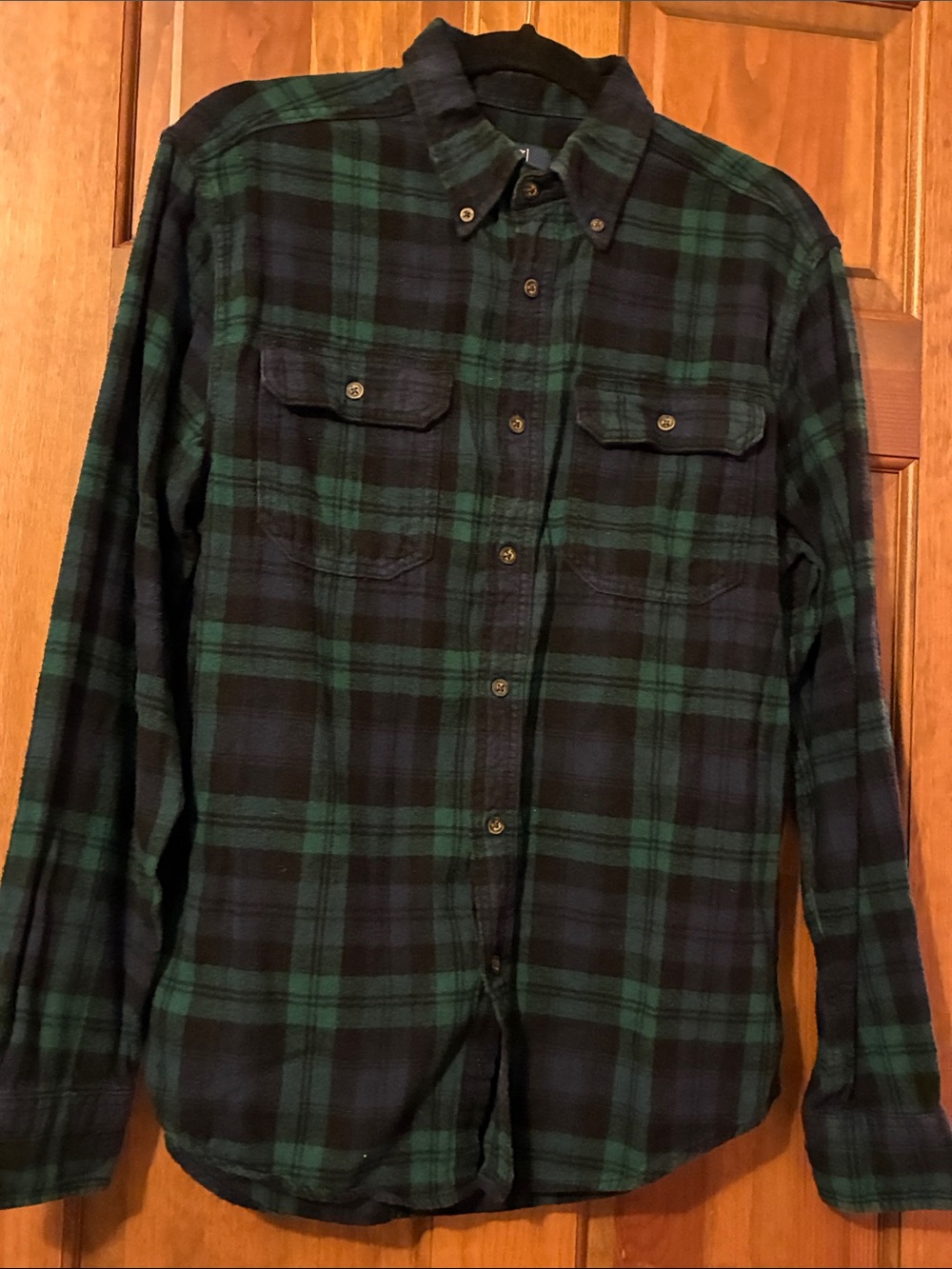 George Green and Blue Plaid Flannel Button-Down Shirt